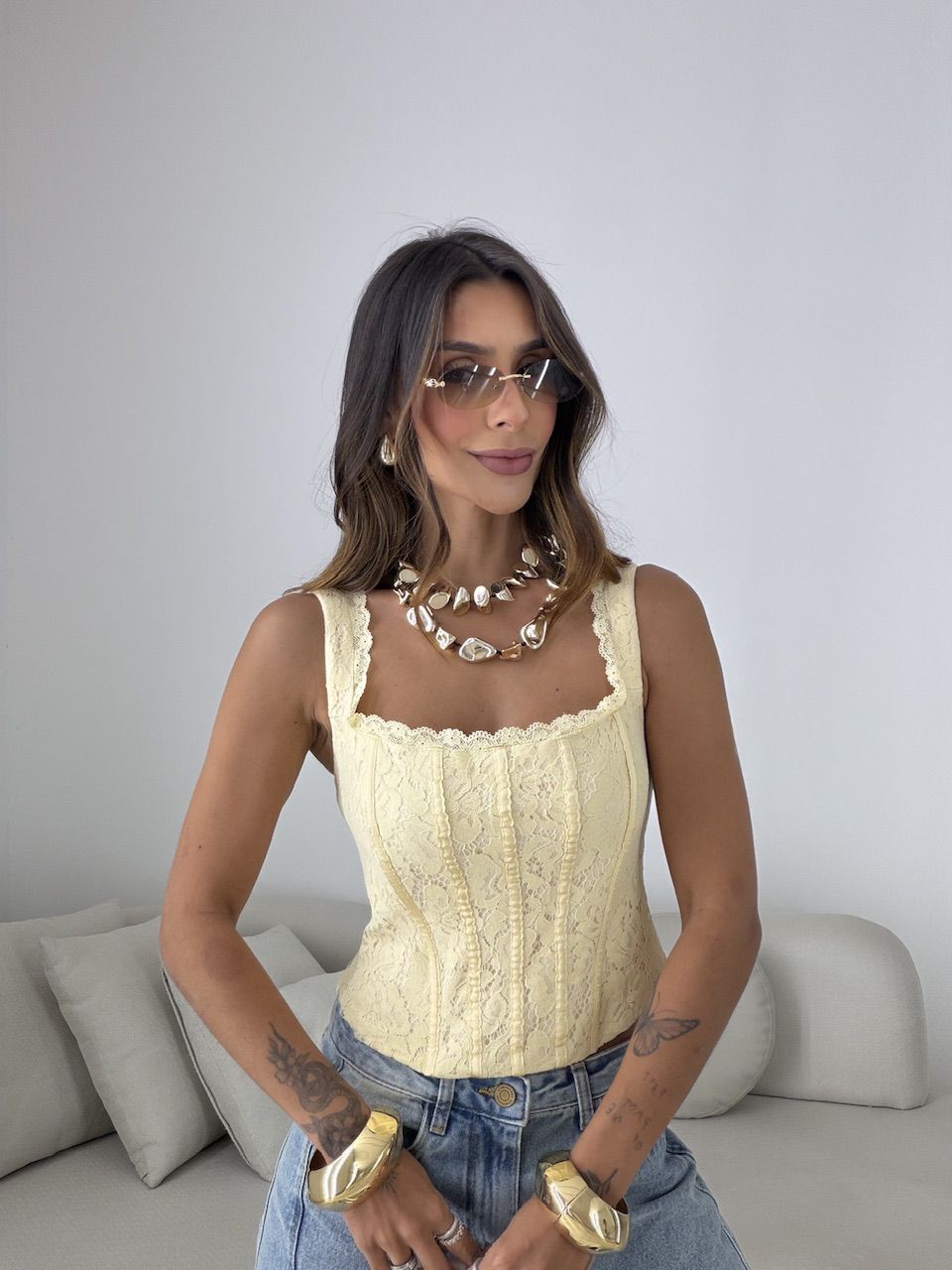 CORSELET RAIANE RENDA AMARELO