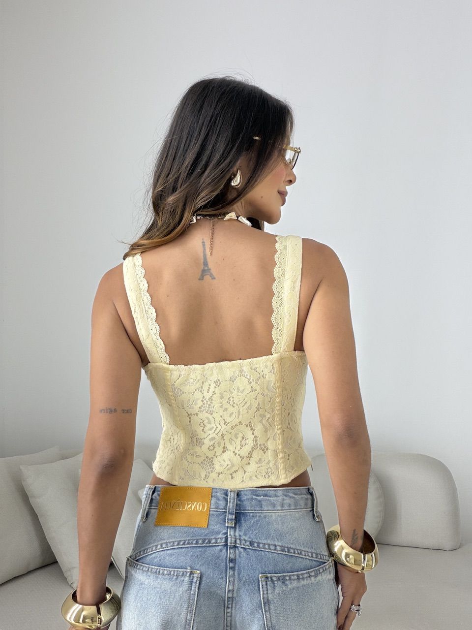CORSELET RAIANE RENDA AMARELO