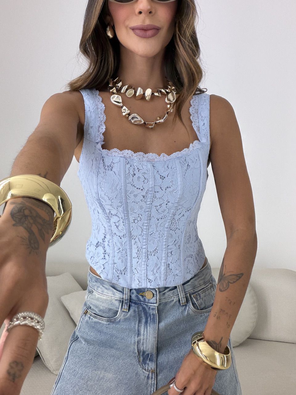 CORSELET RAIANE RENDA AZUL