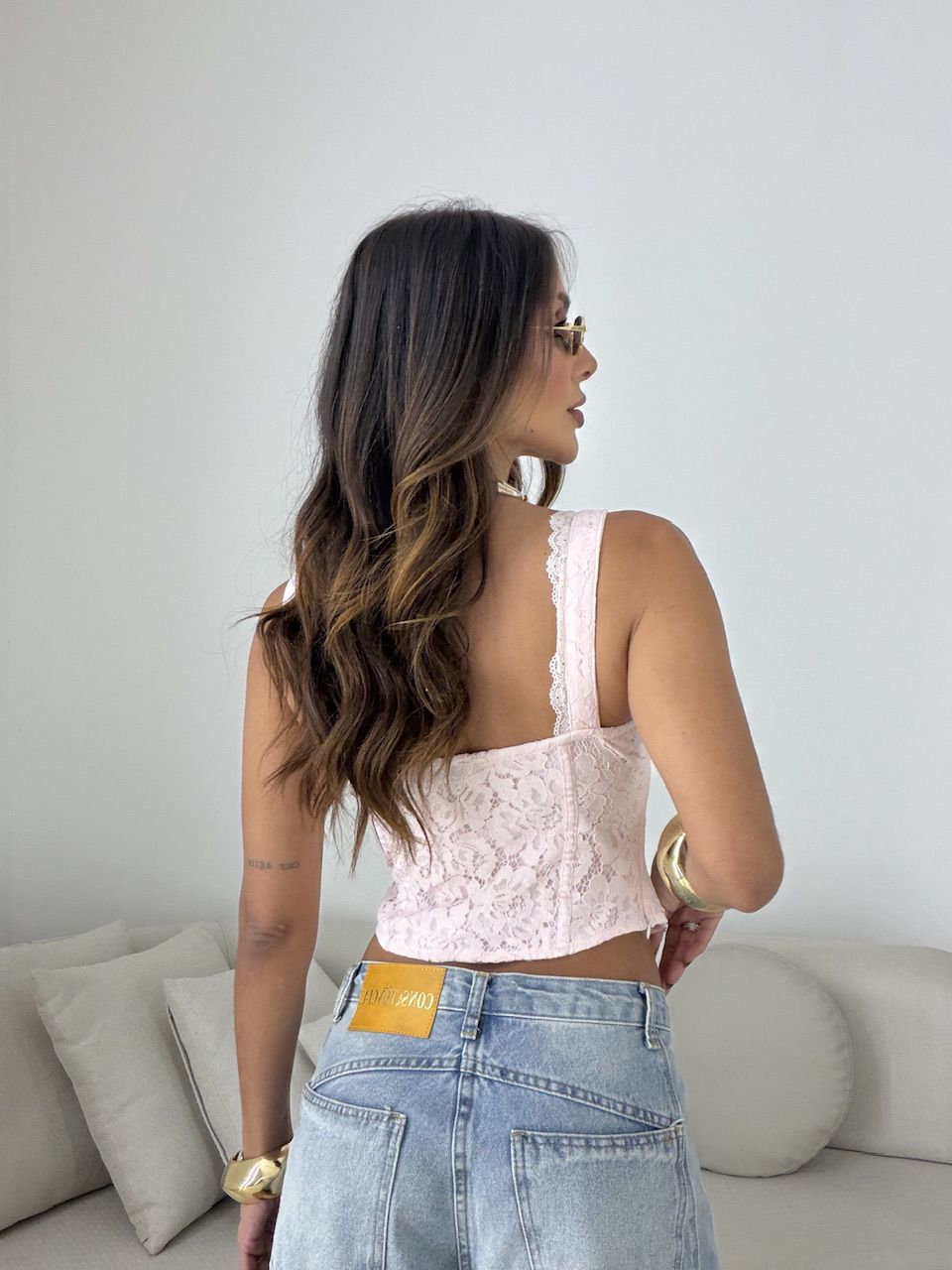 CORSELET RAIANE RENDA ROSA