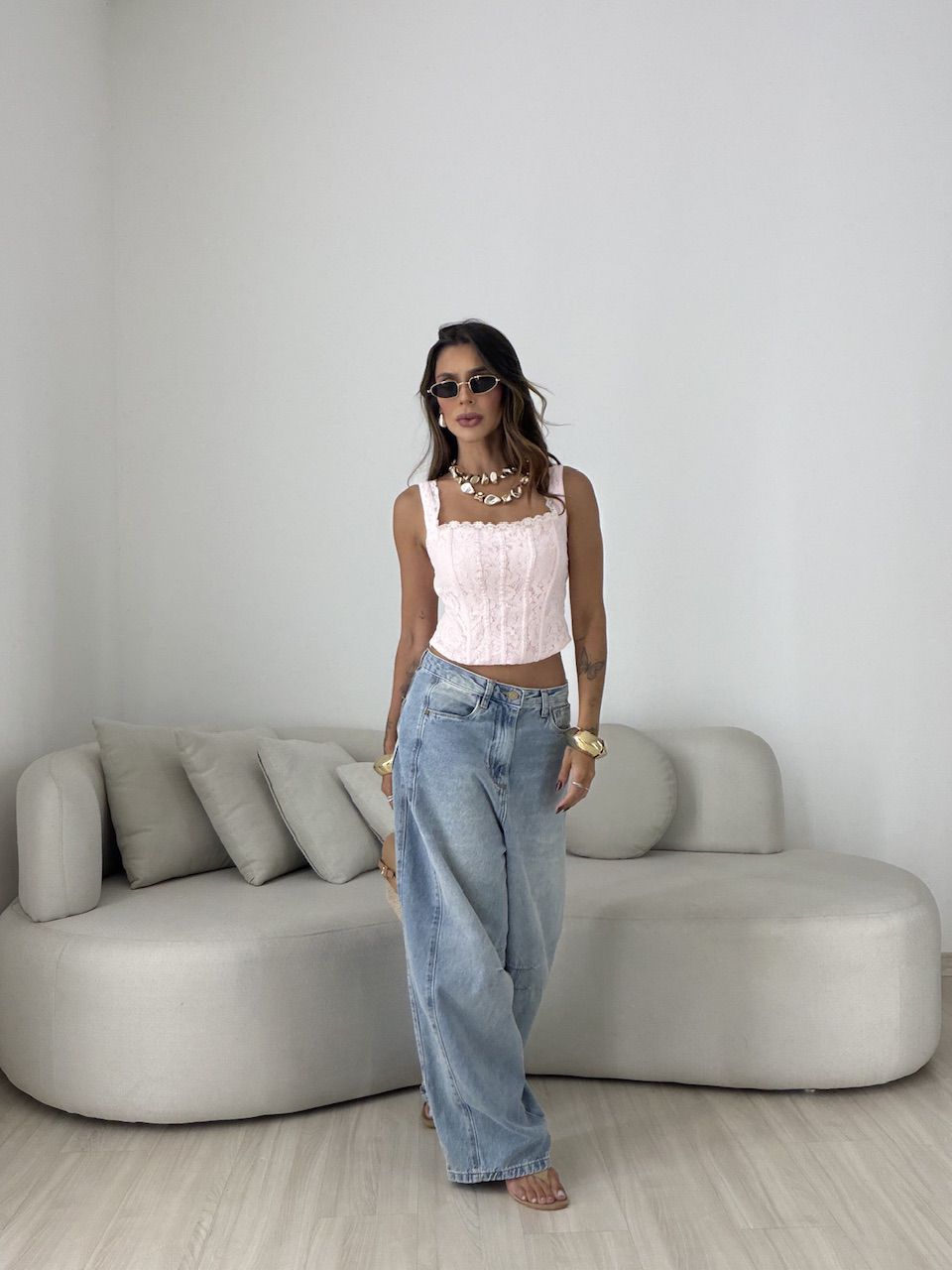 CORSELET RAIANE RENDA ROSA