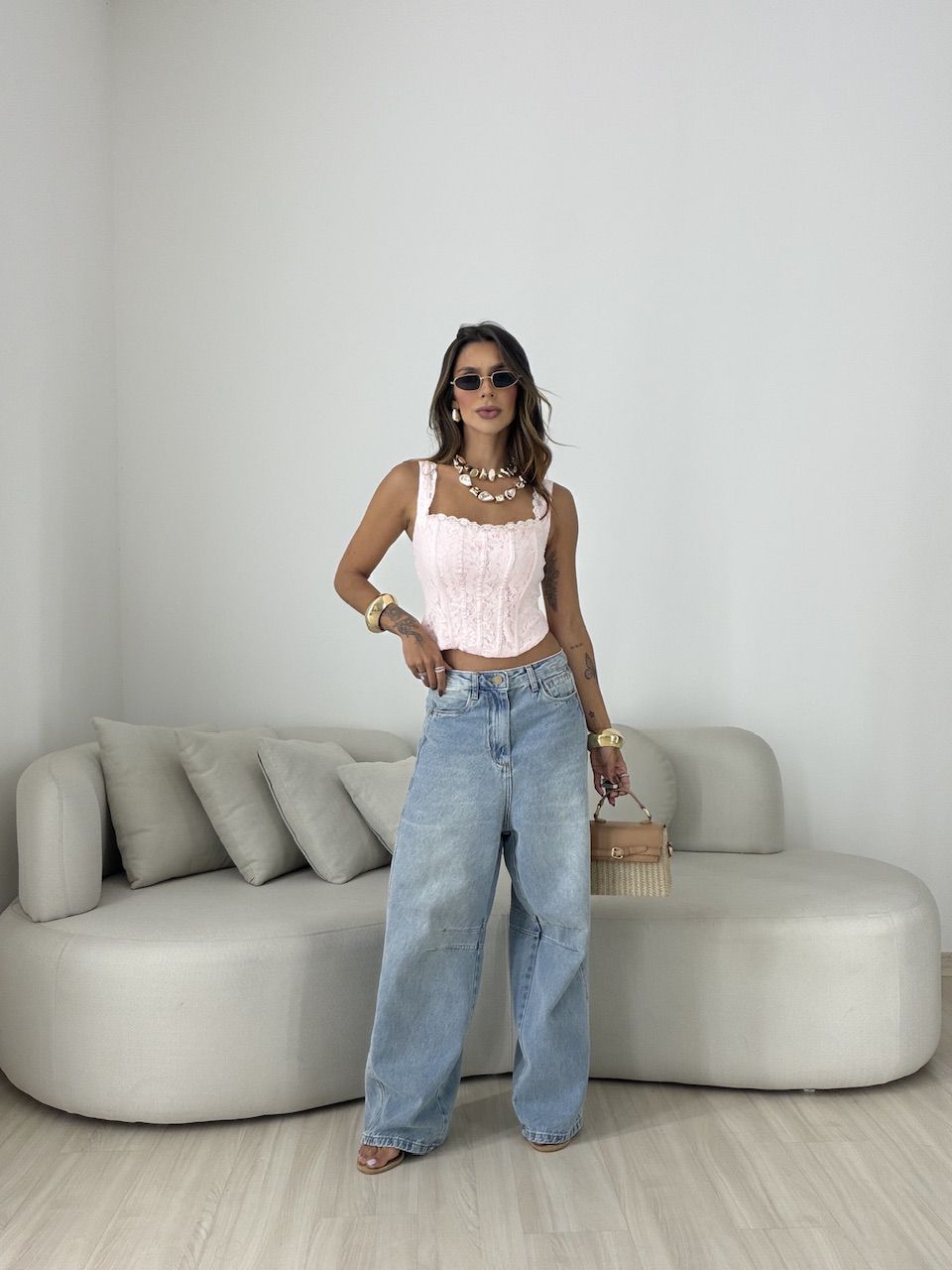 CORSELET RAIANE RENDA ROSA