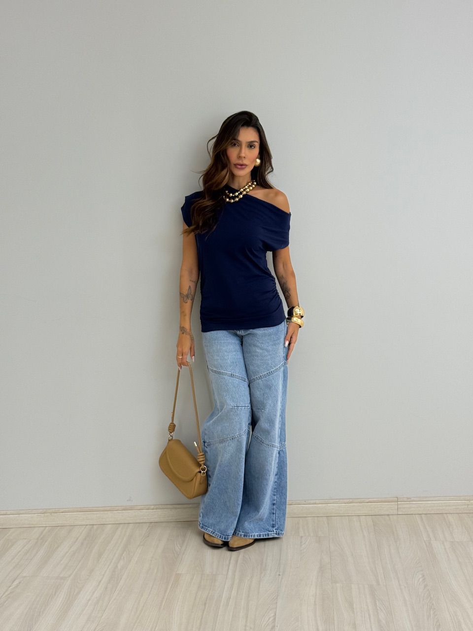 BLUSA ALANIS DRAPEADA MARINHO