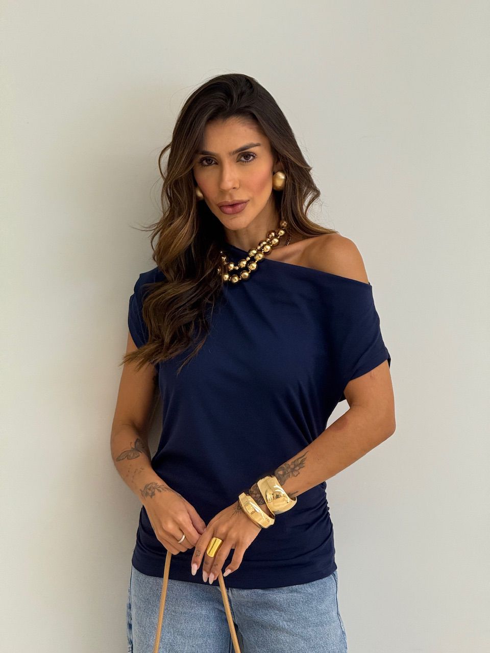 BLUSA ALANIS DRAPEADA MARINHO