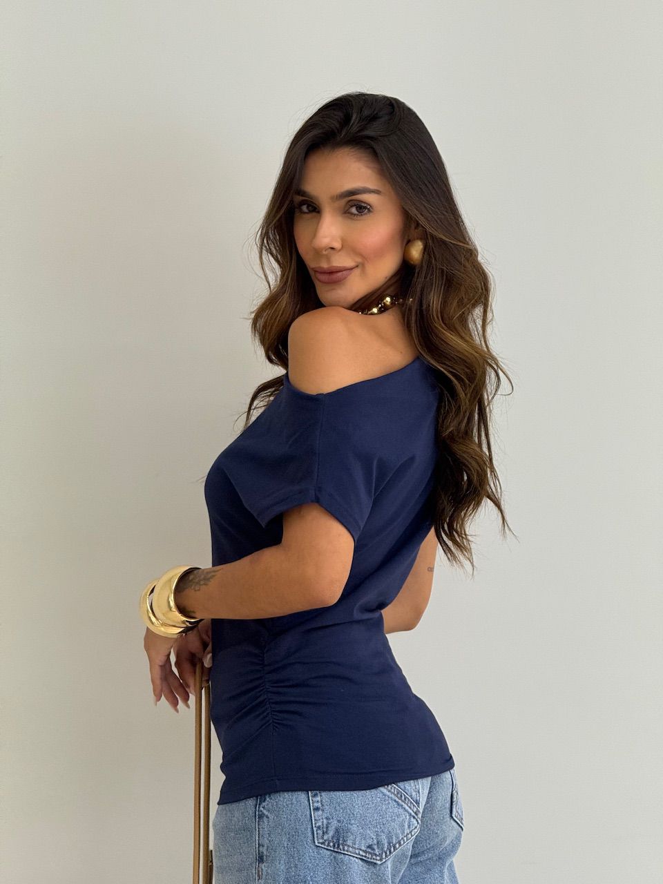 BLUSA ALANIS DRAPEADA MARINHO