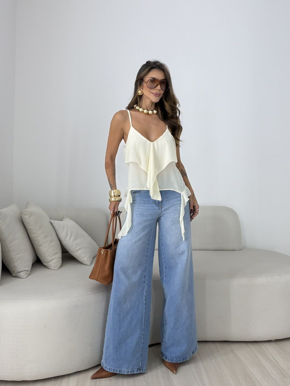 BLUSA FABIANA BABADOS CREME
