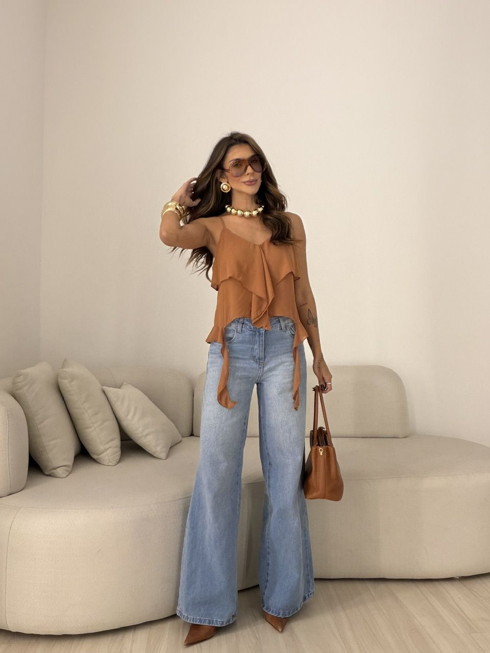 BLUSA FABIANA BABADOS TERRA COTA 