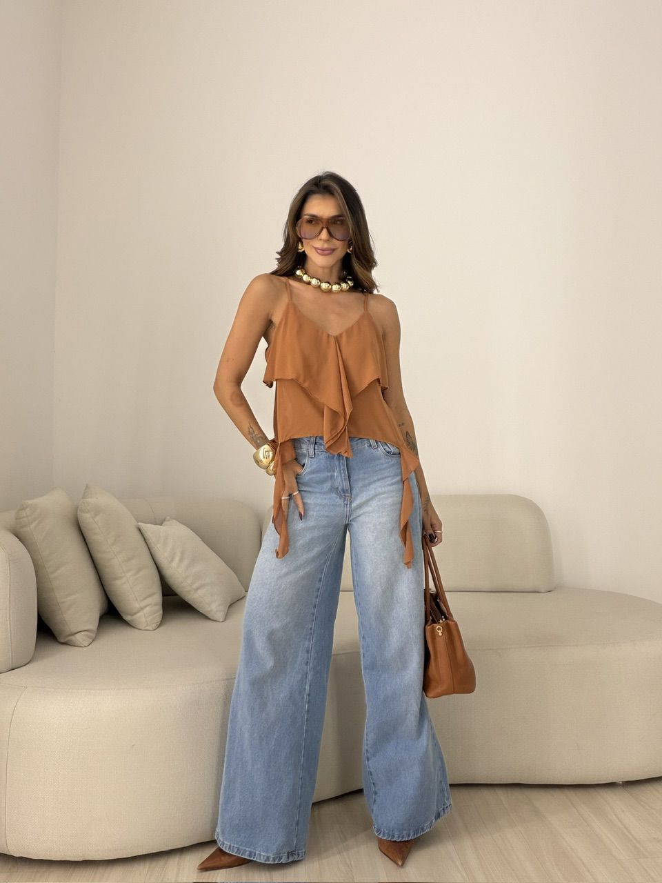 BLUSA FABIANA BABADOS TERRA COTA 