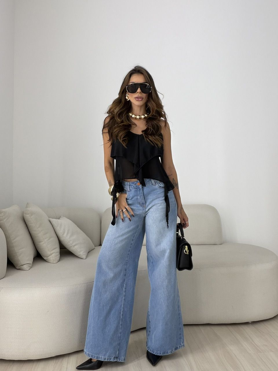 BLUSA FABIANA BABADOS PRETA
