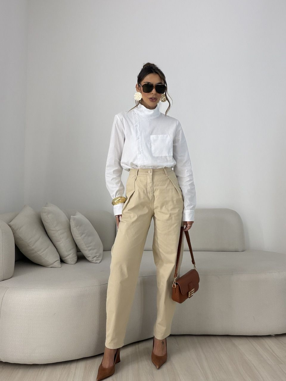 CALÇA GABI JEANS BALLOON BEGE