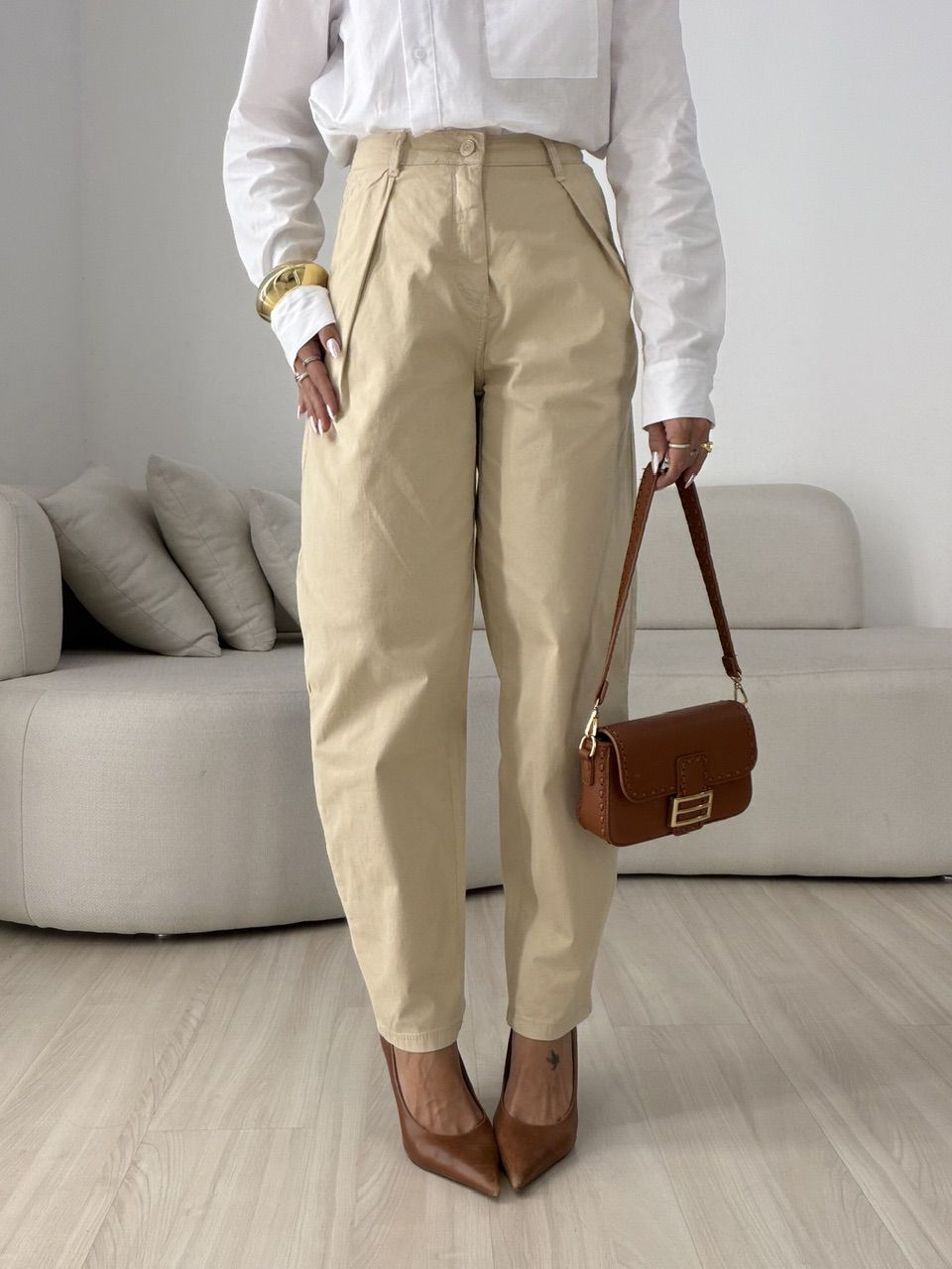 CALÇA GABI JEANS BALLOON BEGE