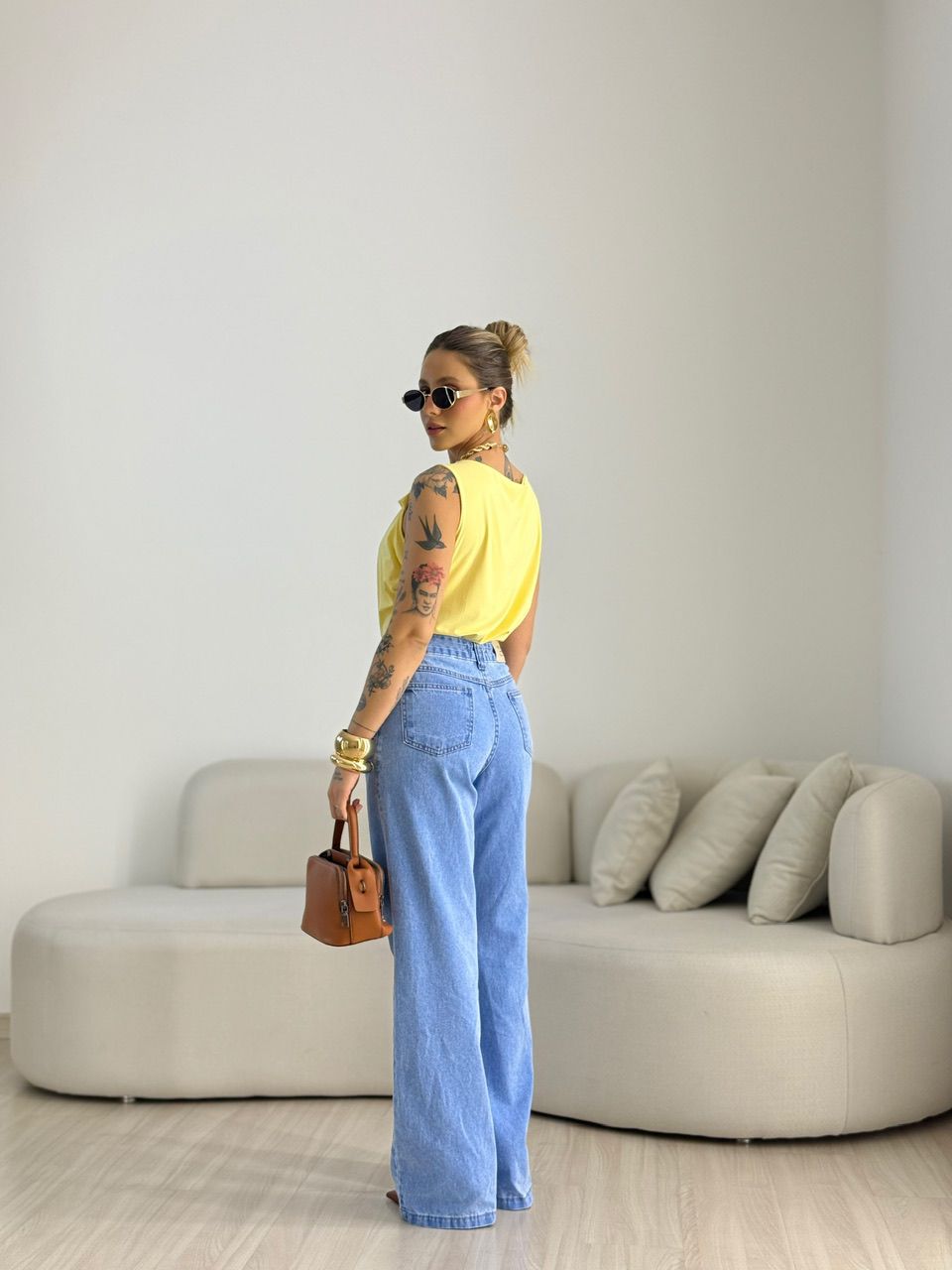 BLUSA CELINE DRAPEADA AMARELA