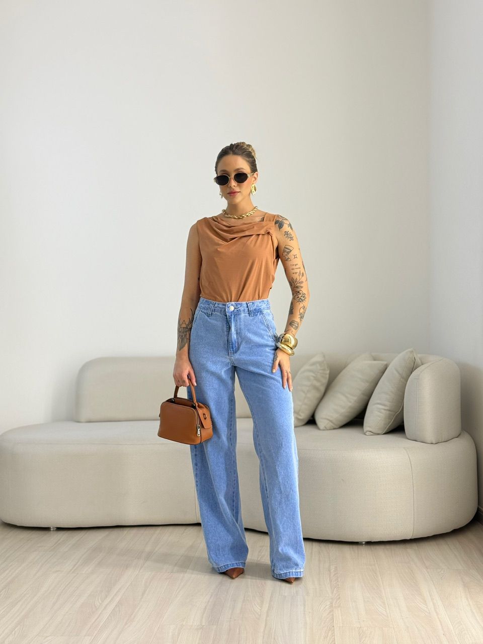 BLUSA CELINE DRAPEADA CAPUCCINO 