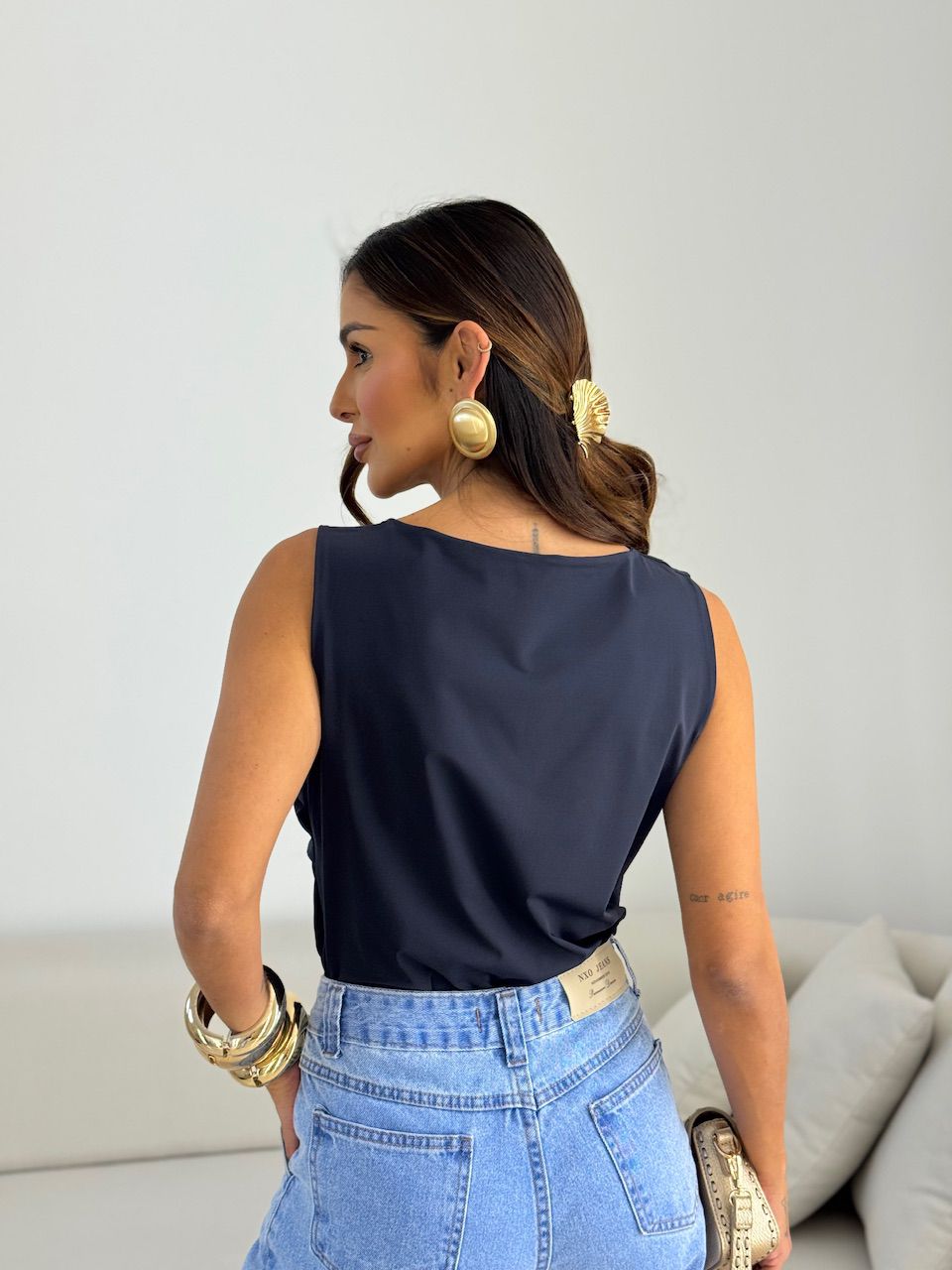 BLUSA CELINE DRAPEADA MARINHO