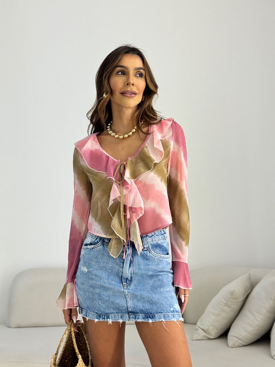 BLUSA SELENA ESTAMPADA ROSA - 0069990031 - CAROLLA FERRARO