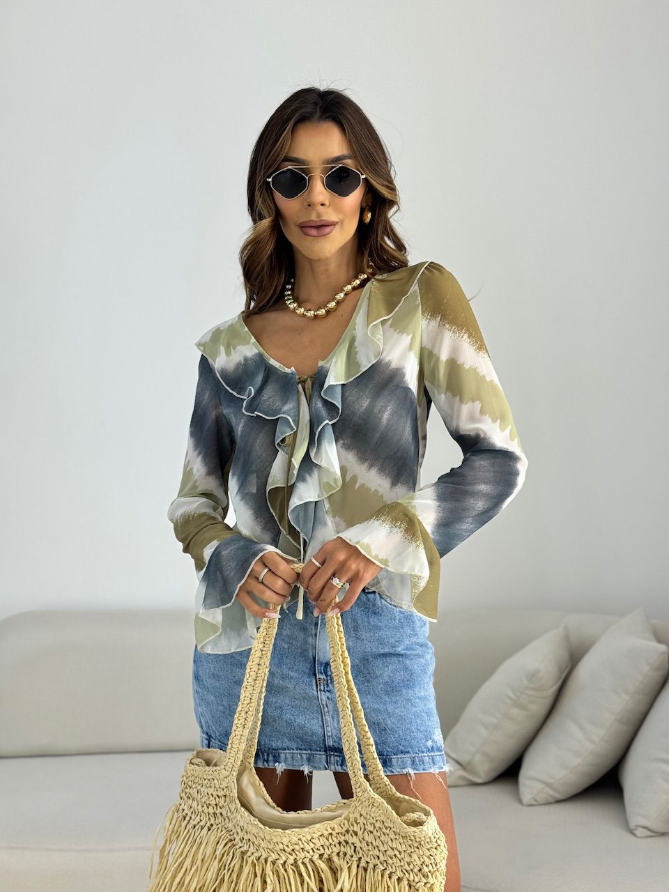 BLUSA SELENA ESTAMPADA VERDE - 0069990014 - CAROLLA FERRARO