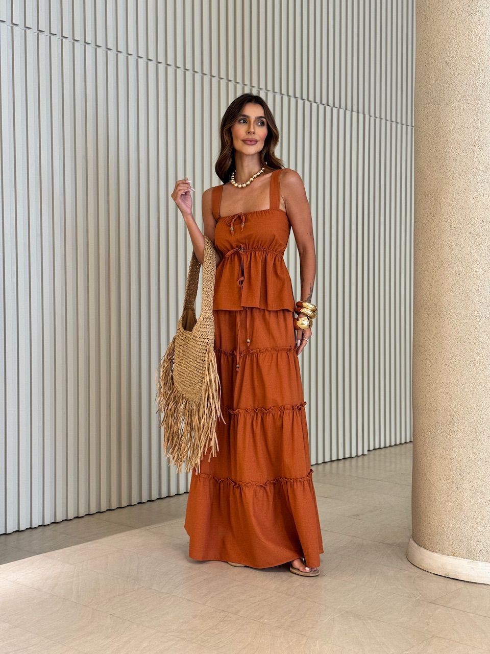 CONJUNTO GRACE SAIA LONGA CARAMELO