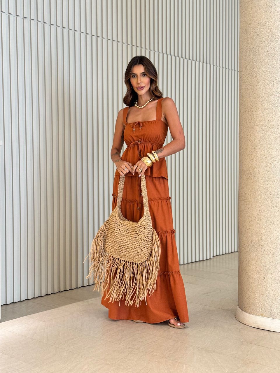 CONJUNTO GRACE SAIA LONGA CARAMELO