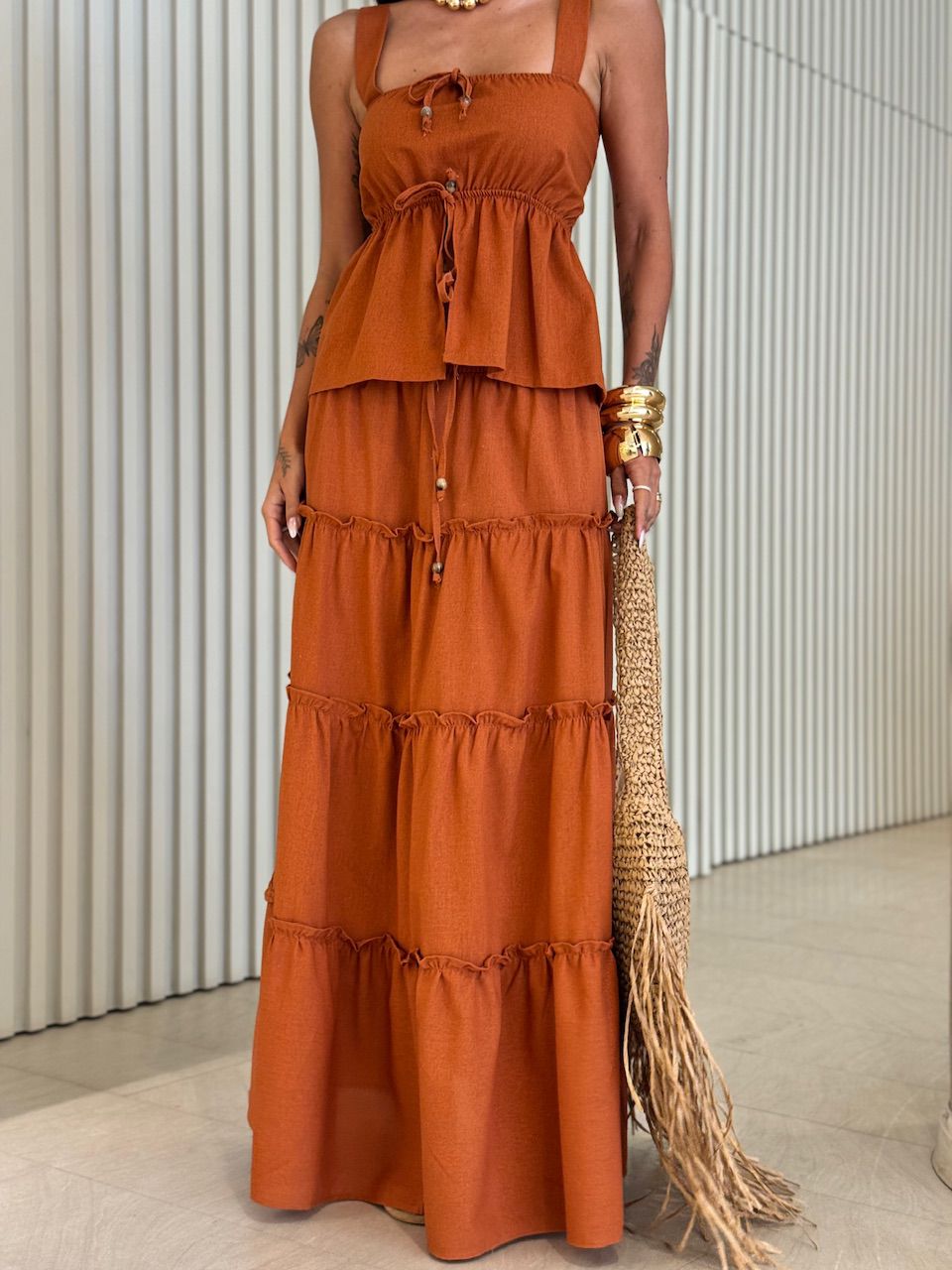CONJUNTO GRACE SAIA LONGA CARAMELO