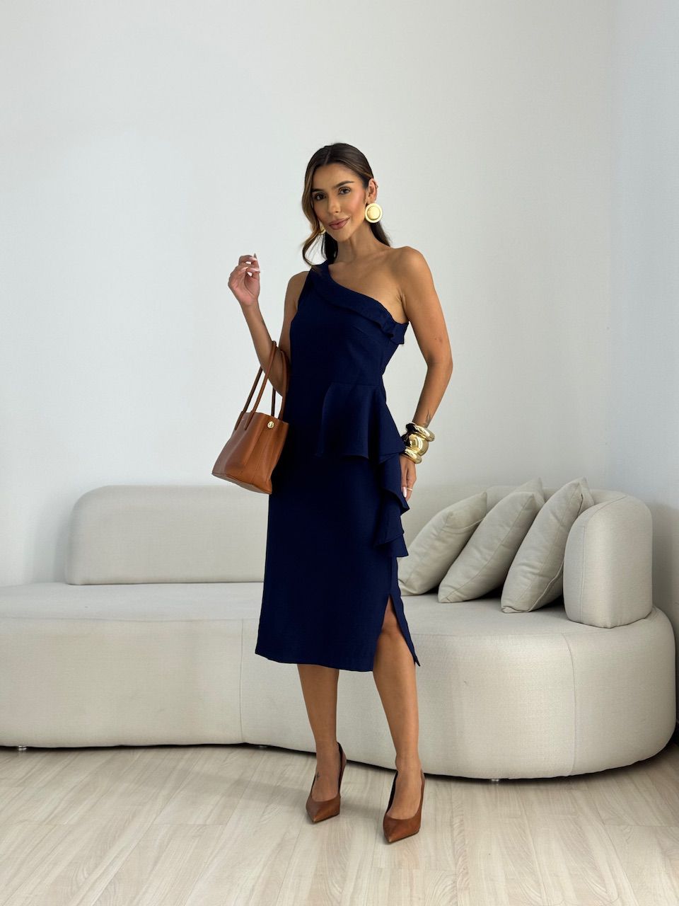VESTIDO ARETHA NULA MANGA MARINHO - 0069880055 - CAROLLA FERRARO