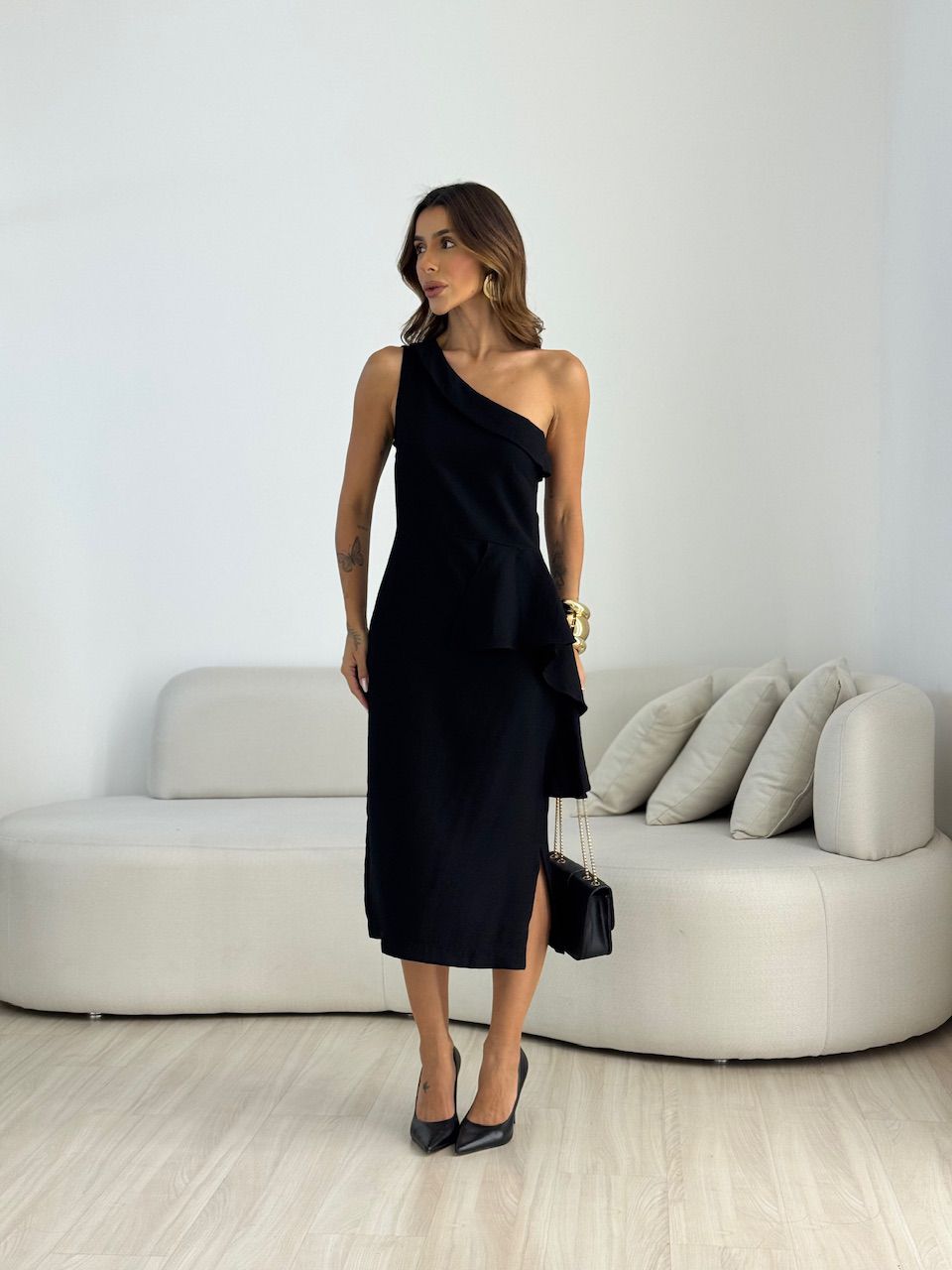 VESTIDO ARETHA NULA MANGA PRETO