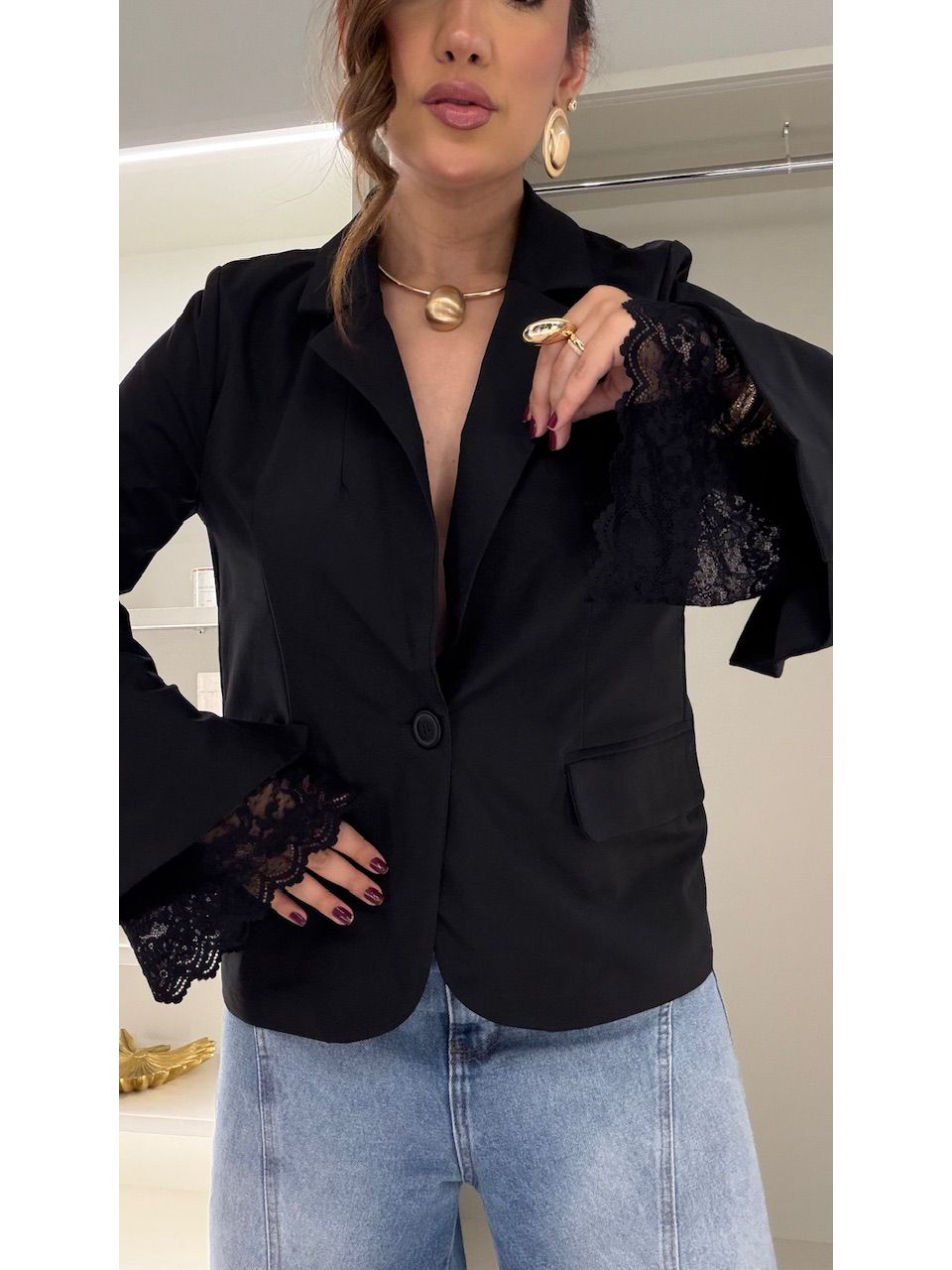 BLAZER MICAELA RENDA PRETO