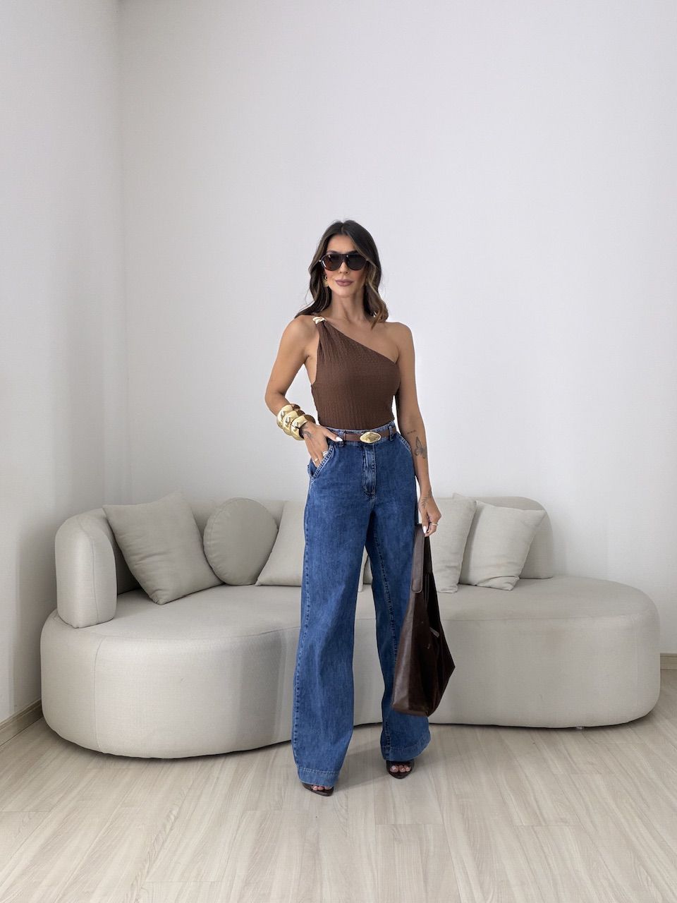 BLUSA GISELE NULA MANGA MARROM