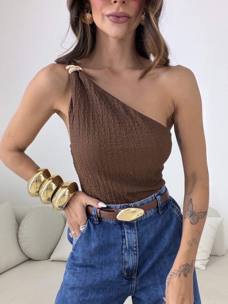 BLUSA GISELE NULA MANGA MARROM