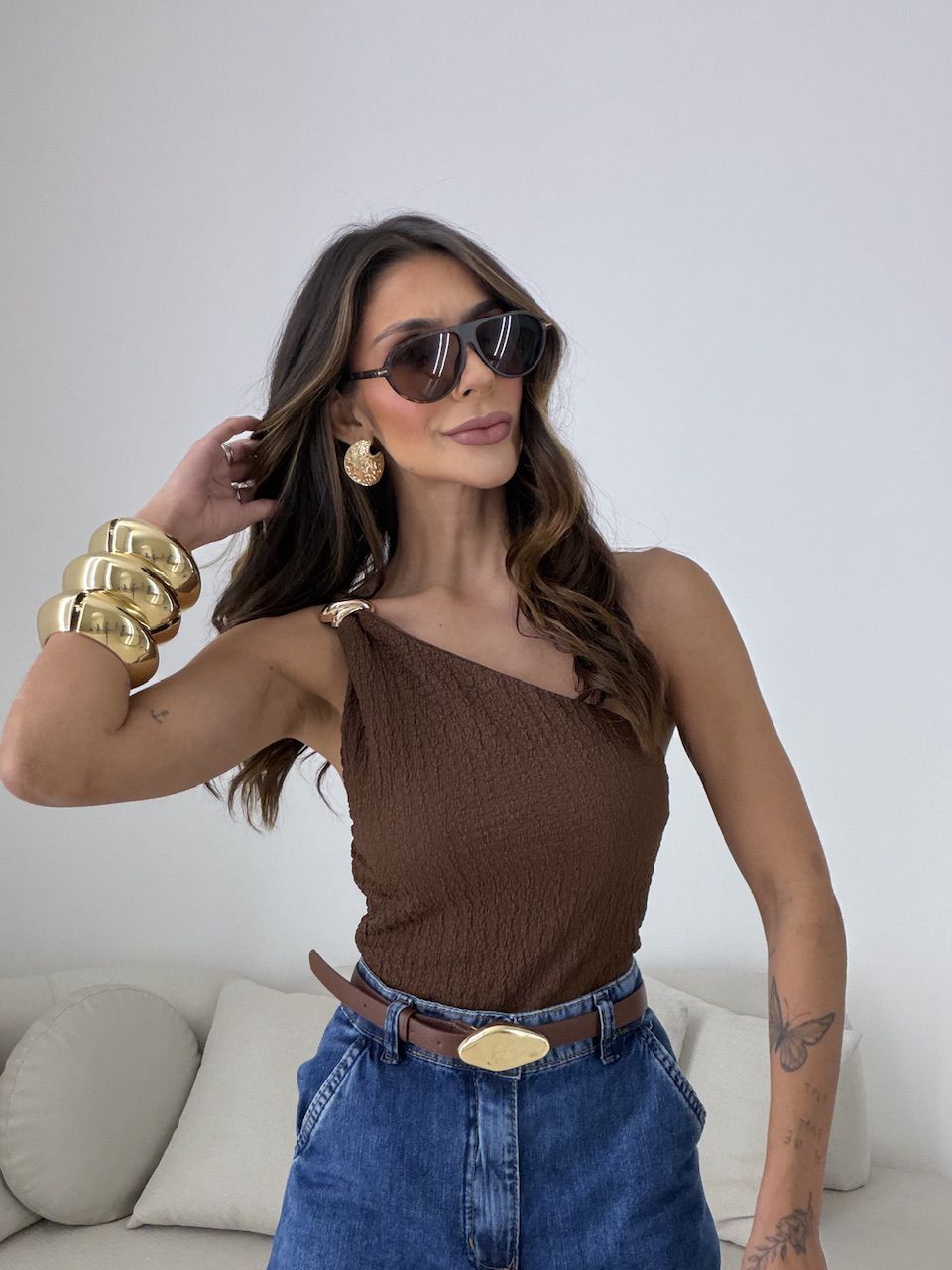 BLUSA GISELE NULA MANGA MARROM
