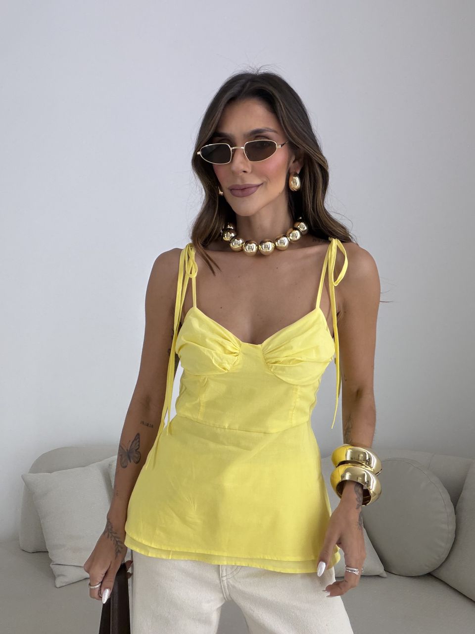 BLUSA MARIA BETÂNIA AMARRAÇÃO AMARELA
