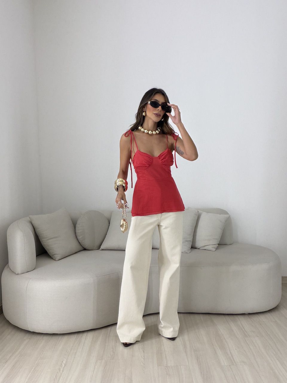BLUSA MARIA BETÂNIA AMARRAÇÃO VERMELHA
