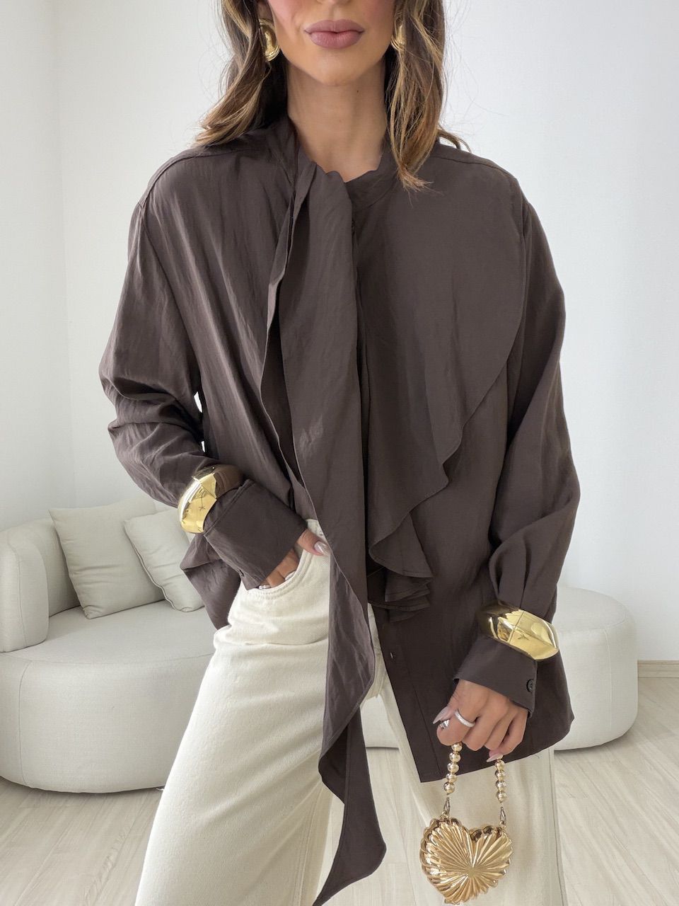 CAMISA POLIANA BABADOS MARROM