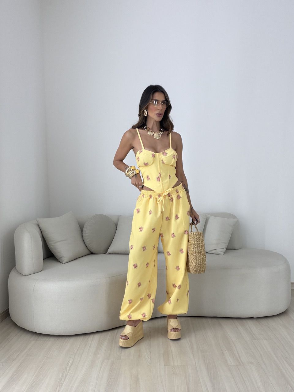 CONJUNTO MALU FLORES AMARELO
