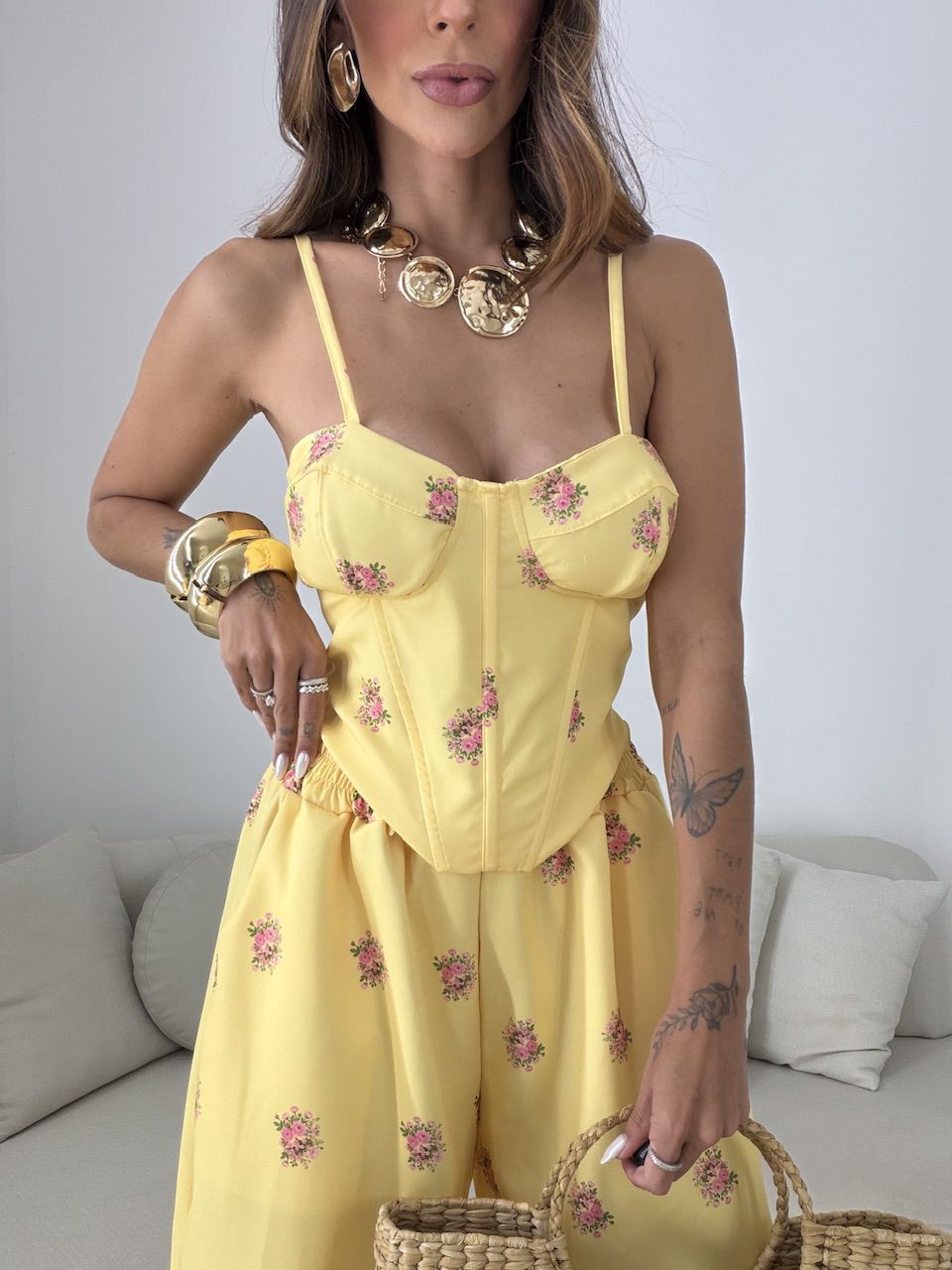 CONJUNTO MALU FLORES AMARELO