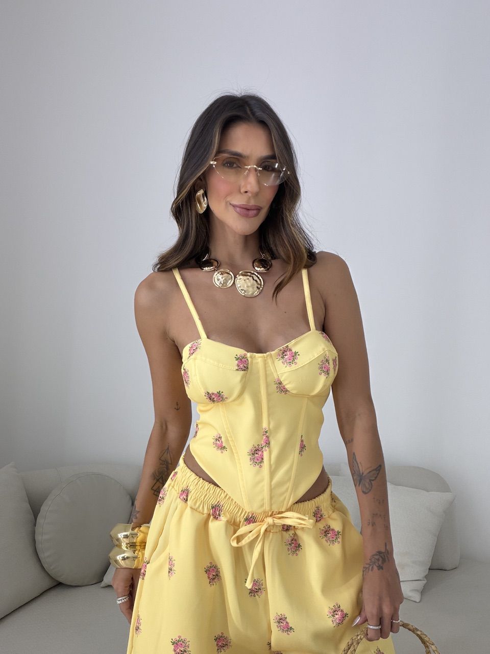 CONJUNTO MALU FLORES AMARELO