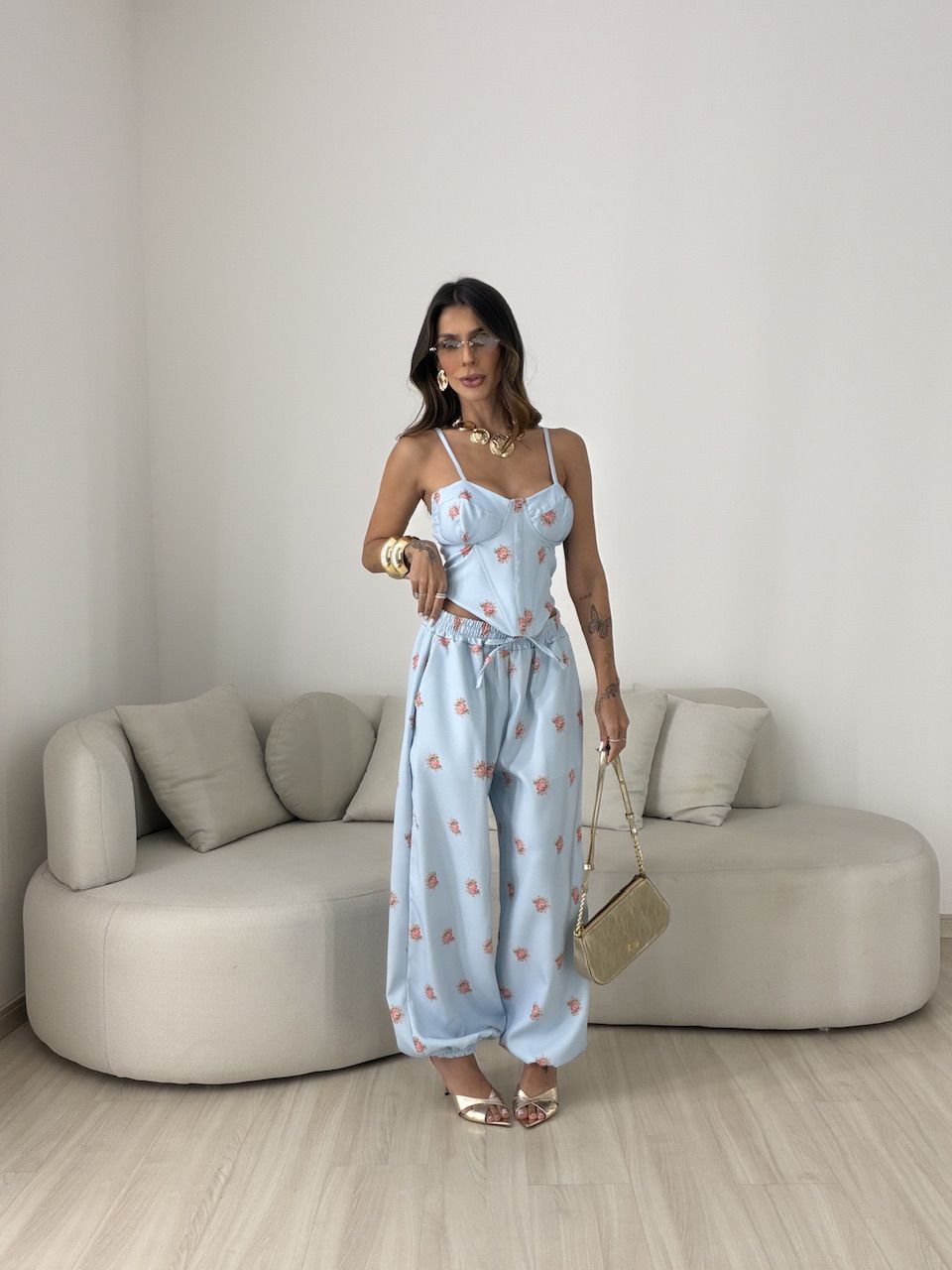 CONJUNTO MALU FLORES AZUL - 0081590109 - CAROLLA FERRARO