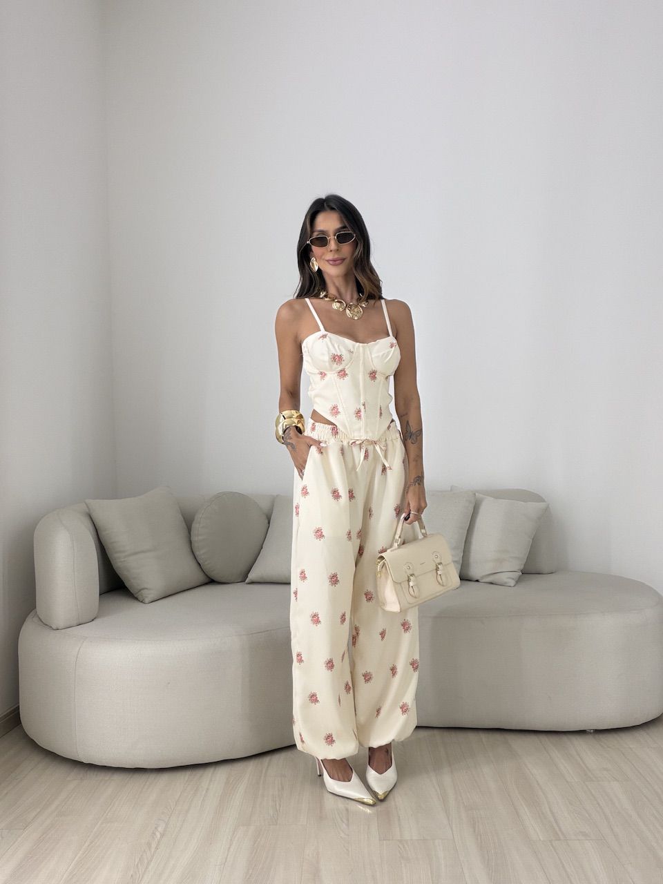 CONJUNTO MALU FLORES CREME