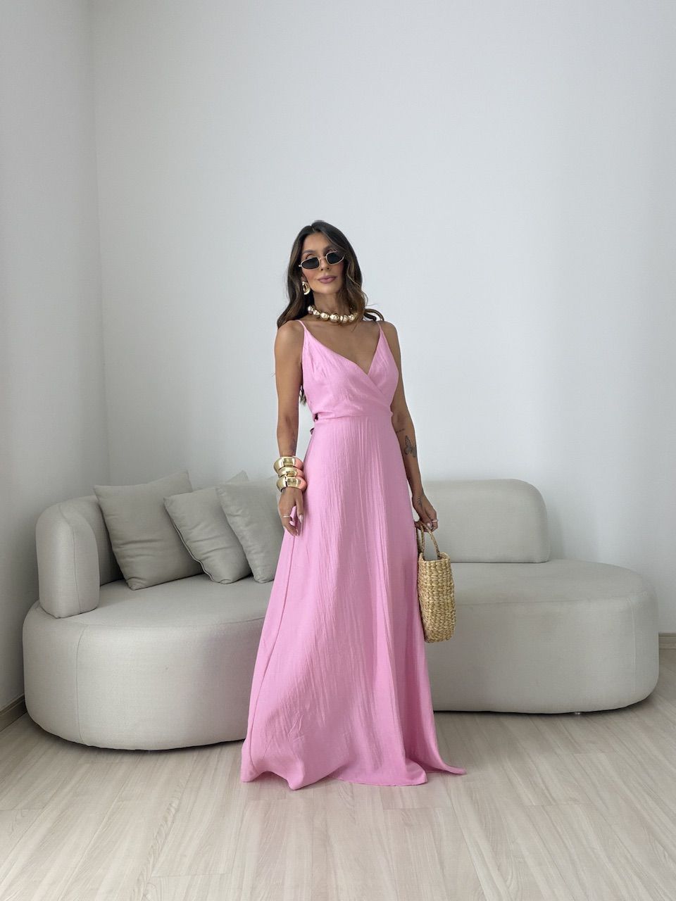 VESTIDO ANASTÁCIA ALCINHA ROSA - 0081660031 - CAROLLA FERRARO
