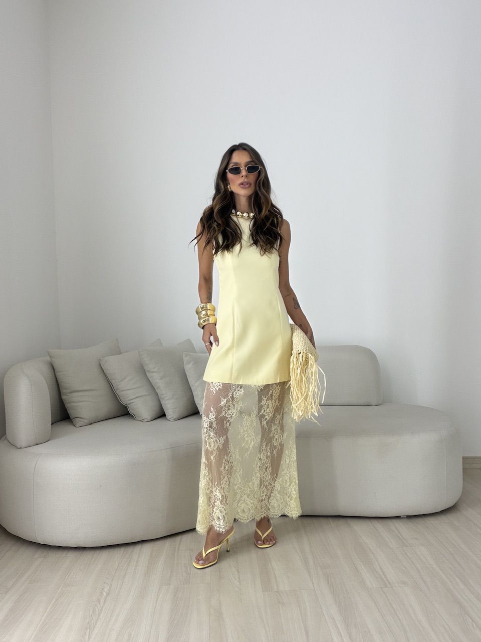VESTIDO LETÍCIA RENDA AMARELO - 0081620111 - CAROLLA FERRARO