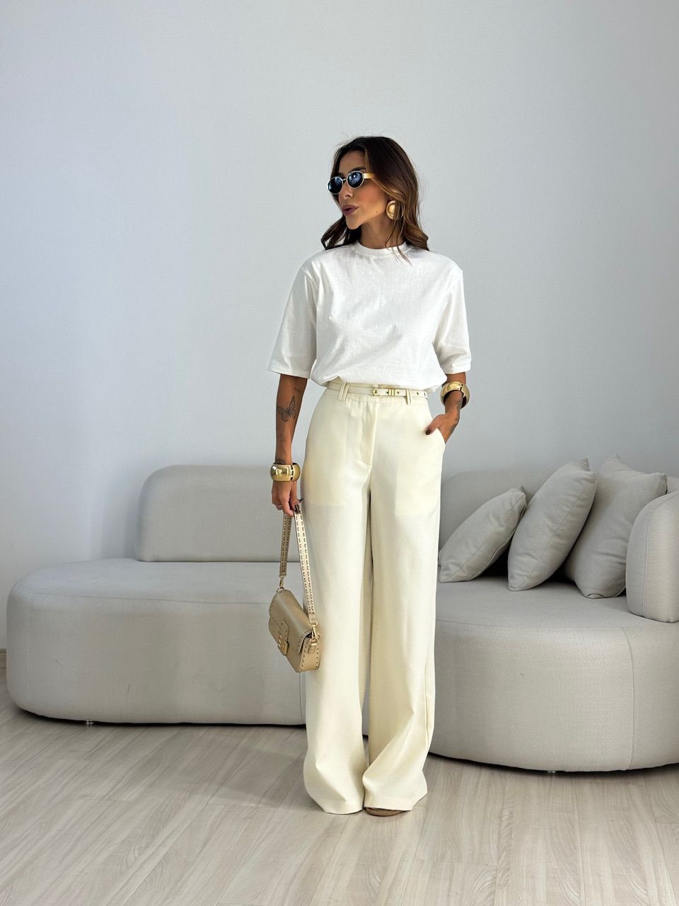 CALÇA EDUARDA CINTO AREIA