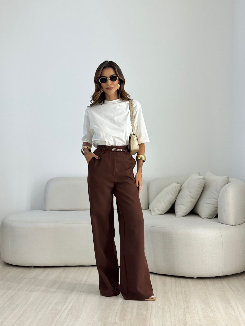 CALÇA EDUARDA CINTO MARROM