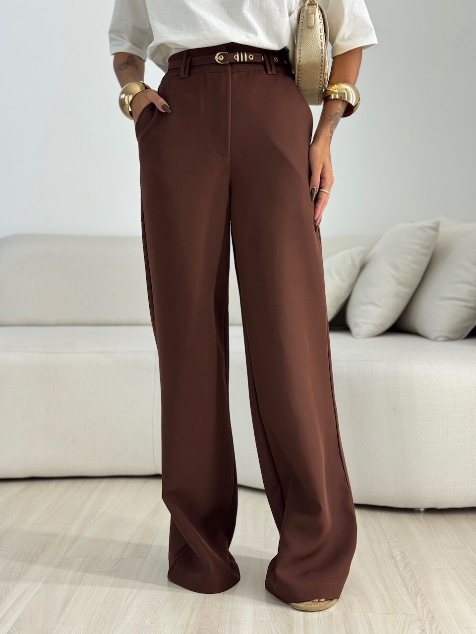 CALÇA EDUARDA CINTO MARROM