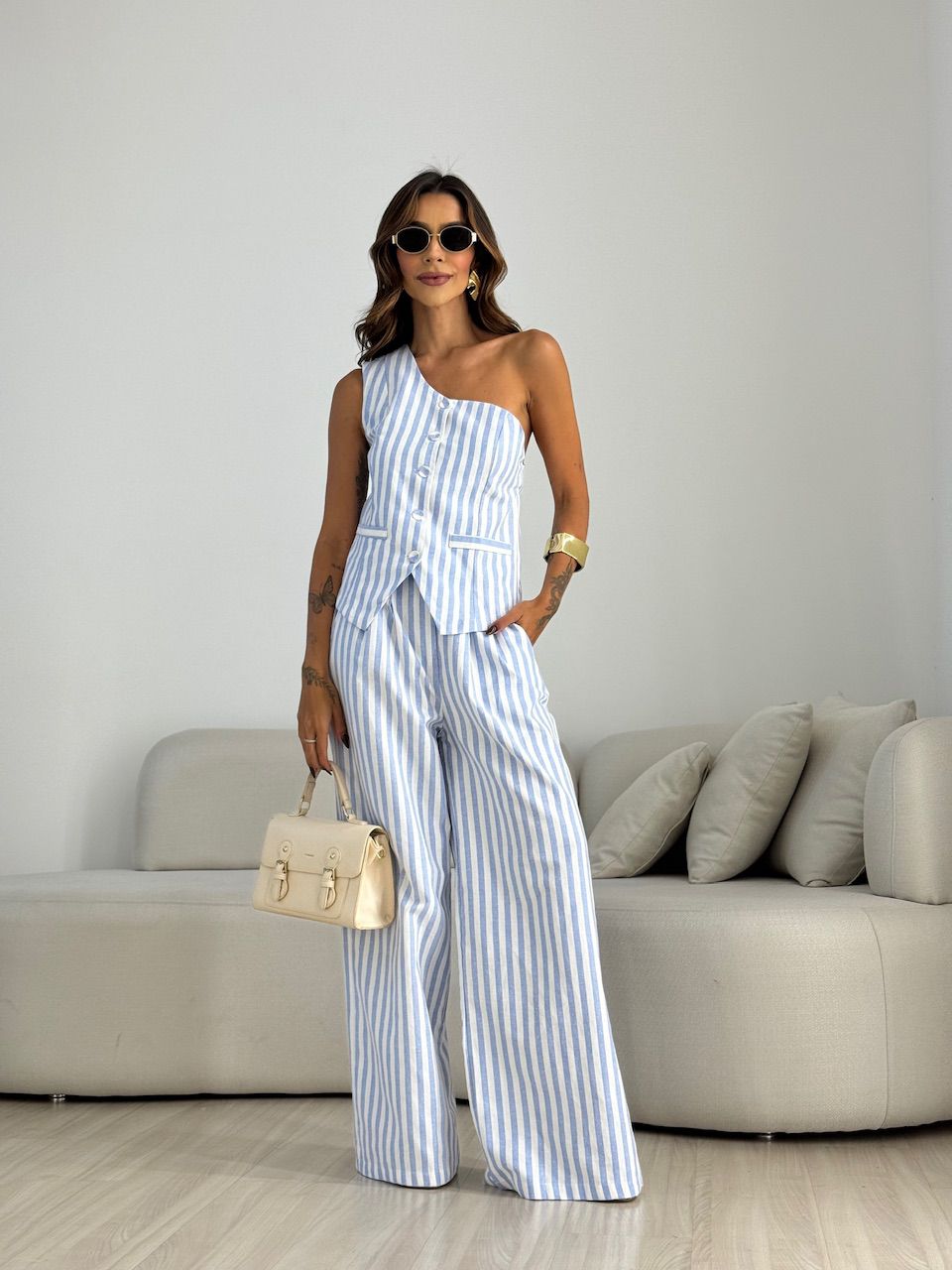 CONJUNTO MOANA LISTRADO BABY BLUE - 0071170365 - CAROLLA FERRARO