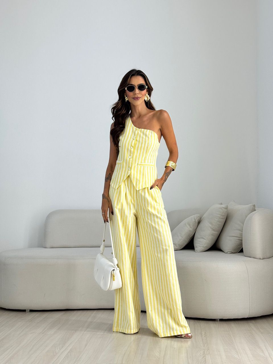 CONJUNTO MOANA LISTRADO YELLOW BUTTER - 0071170431 - CAROLLA FERRARO