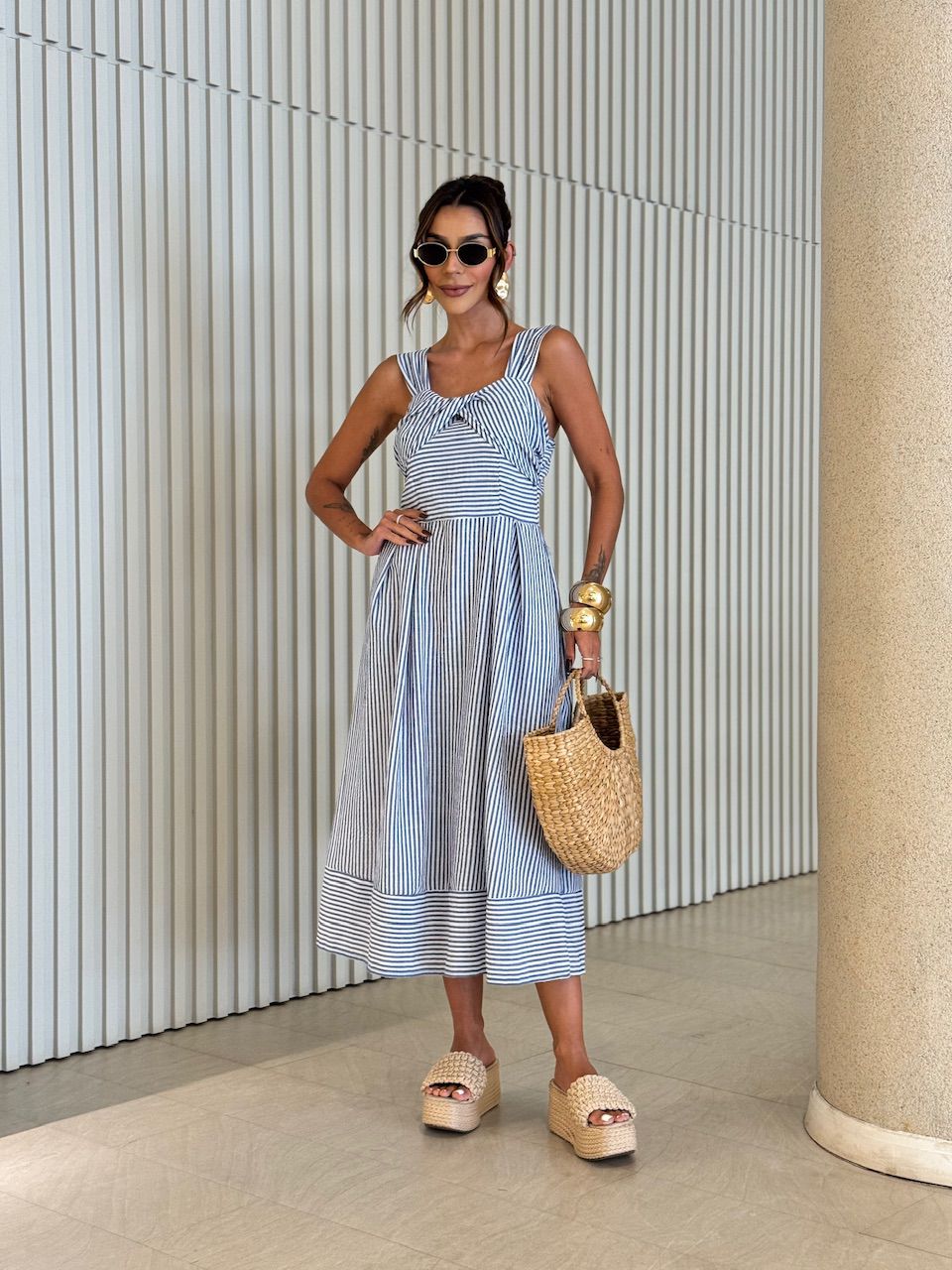 VESTIDO ISIS LISTRAS MARINHO - 0071010055 - CAROLLA FERRARO