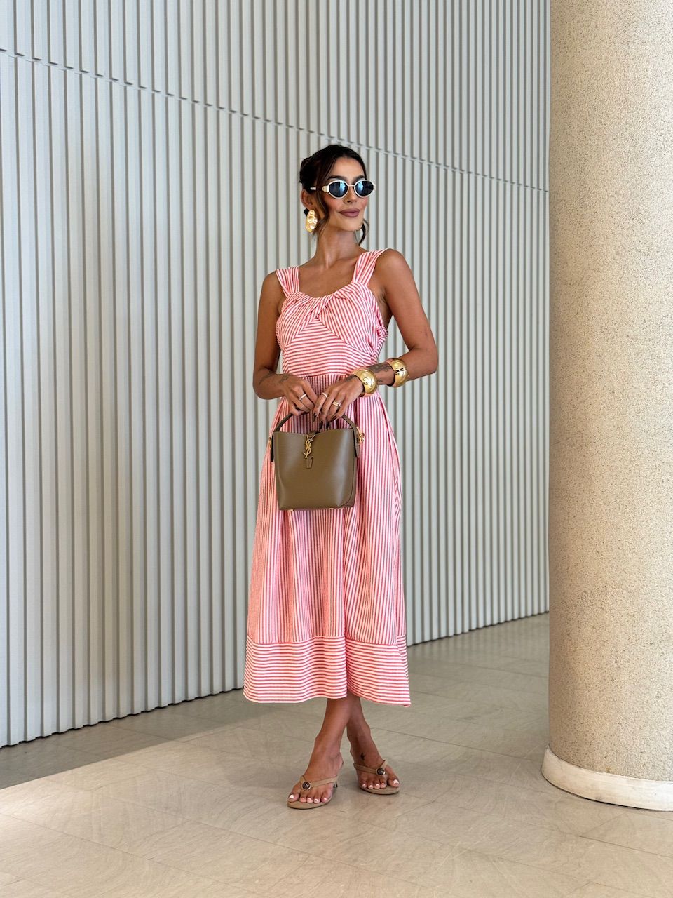 VESTIDO ISIS LISTRAS VERMELHO - 0071010277 - CAROLLA FERRARO