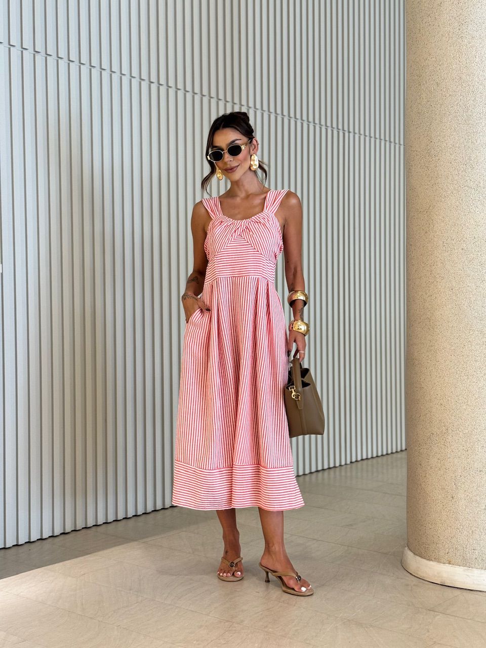 VESTIDO ISIS LISTRAS VERMELHO