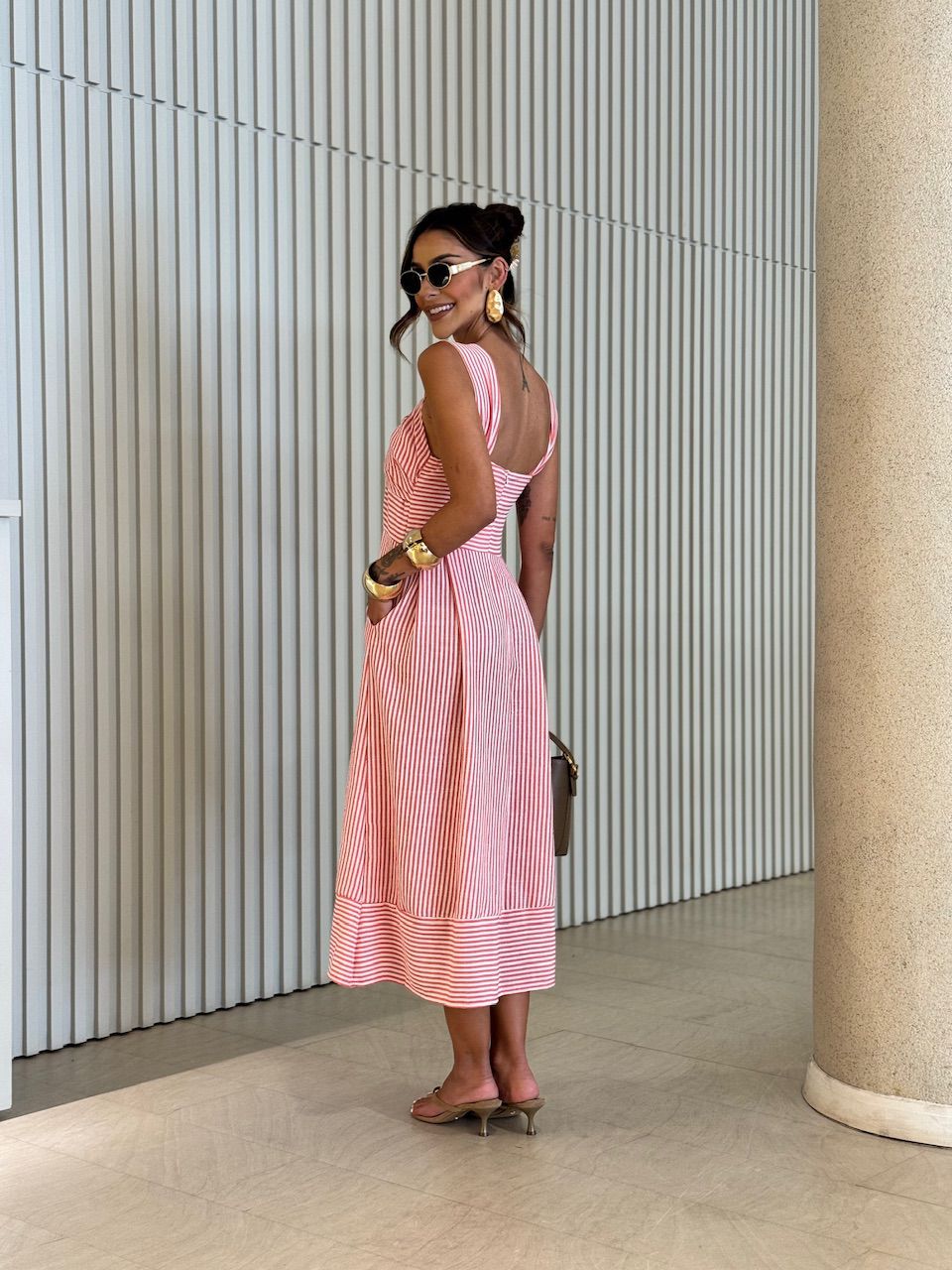 VESTIDO ISIS LISTRAS VERMELHO