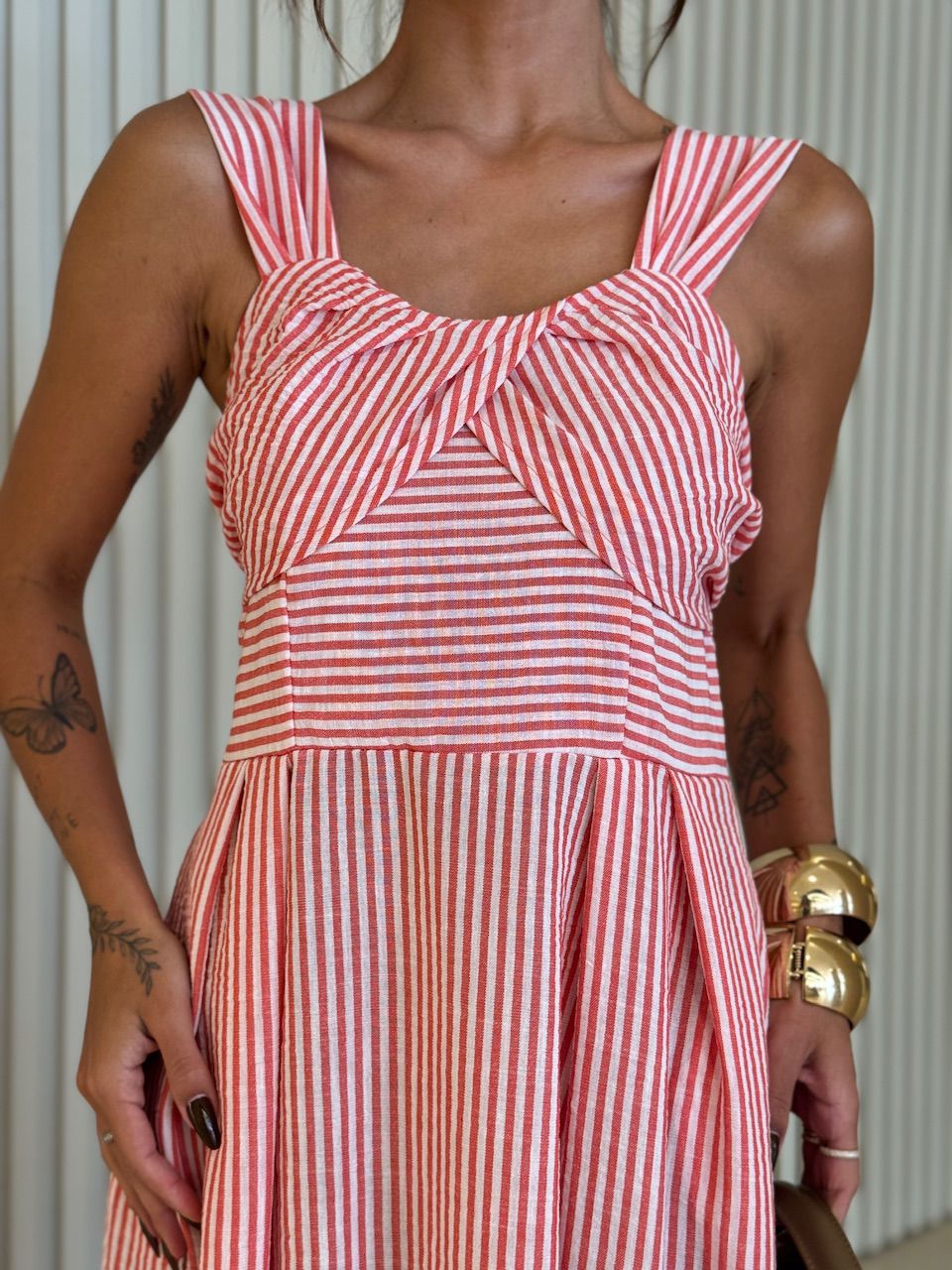 VESTIDO ISIS LISTRAS VERMELHO