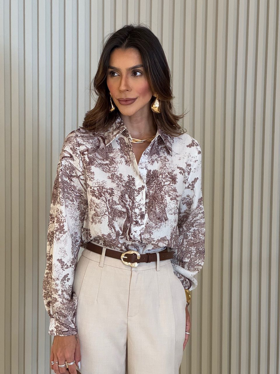 CAMISA ISADORA ESTAMPADA MARROM